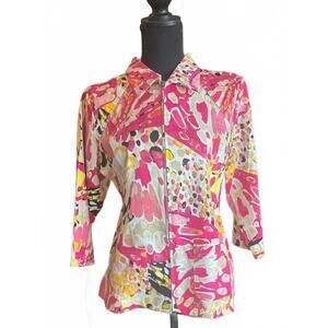 Sportelle Womens Jacket Sz Large Pink Zip Up Collared 3/4 Sleeve